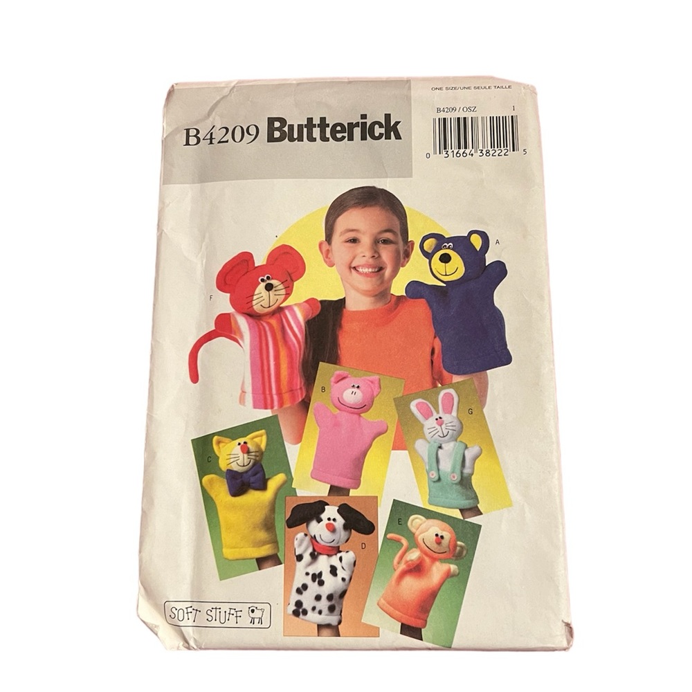 Butterick 4209 Animal Hand Puppets Craft Sewing Pattern - UNCUT.